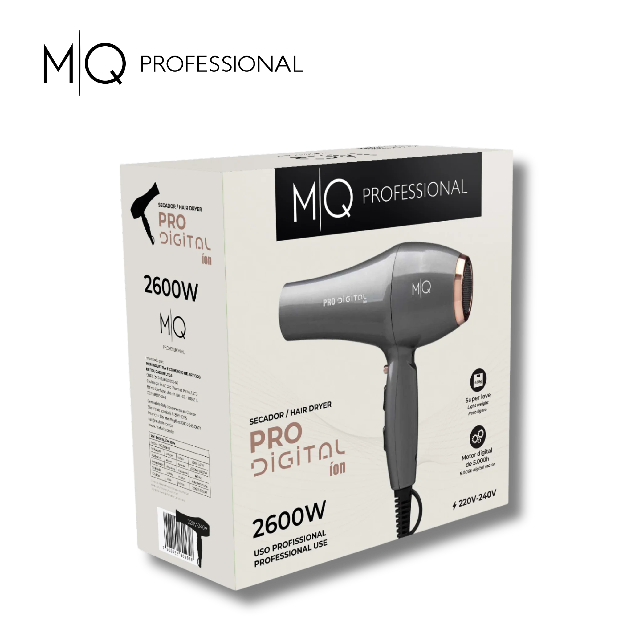 Secador profesional MQ Pro Digital Ion 2600W con motor iónico para secado rápido y sin frizz