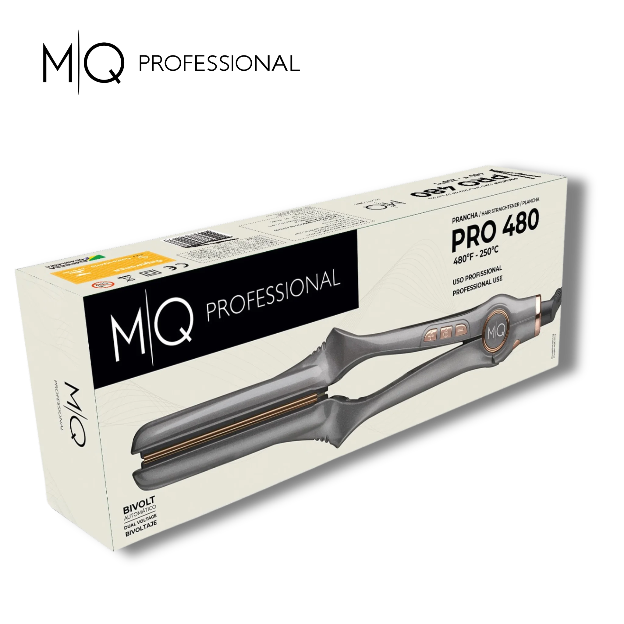 Plancha profesional MQ PRO 480 con placas de titanio y temperatura hasta 480°F