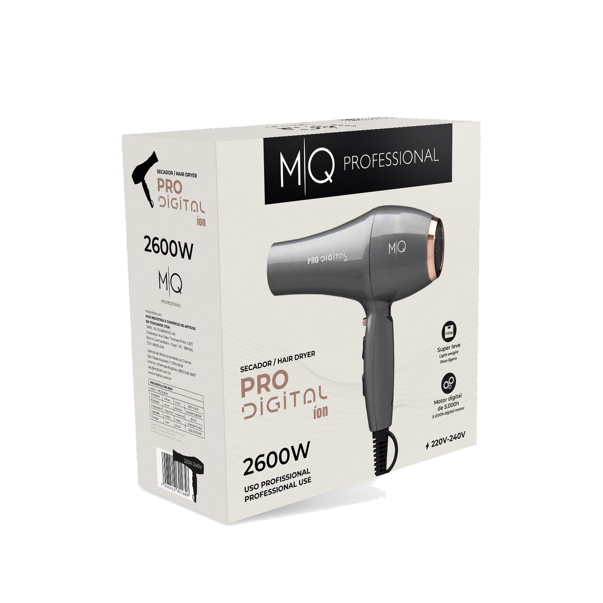 Caja del Secador Profesional MQ Pro Digital Íon 2600W sobre fondo transparente