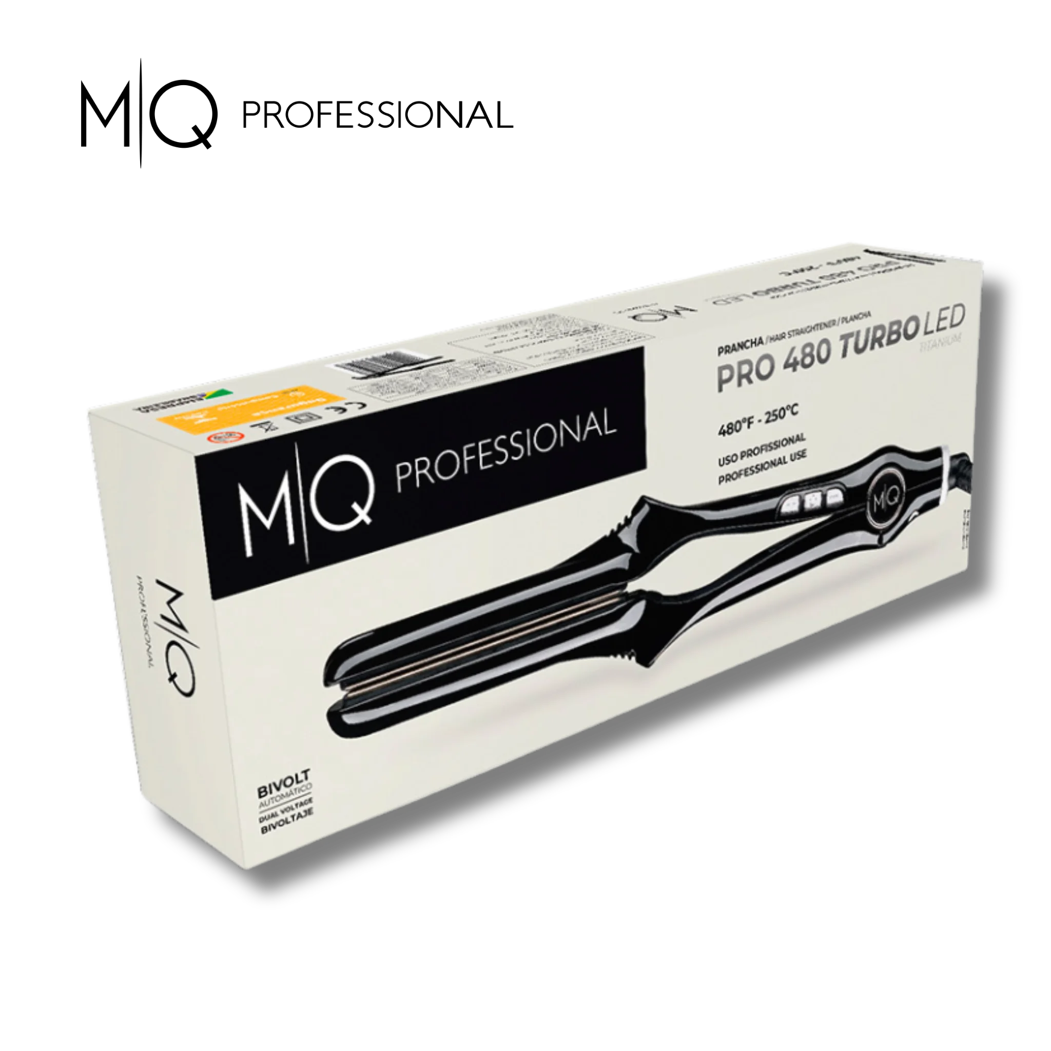 Plancha de pelo MQ Pro 480 Turbo LED con botón turbo y temperatura máxima para alisados con keratina
